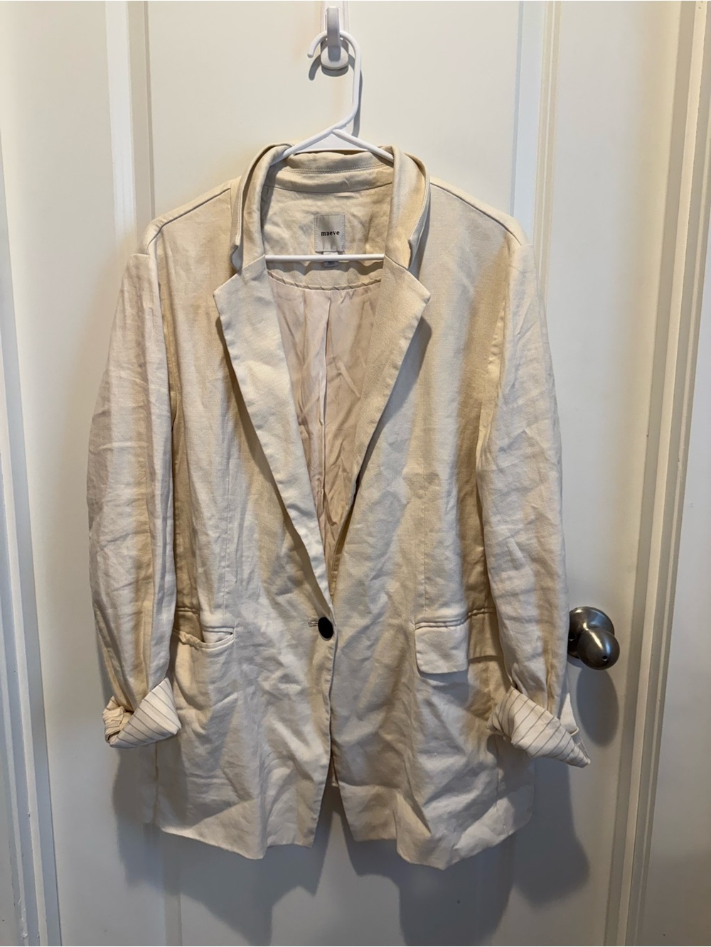 Maeve Anthropologie Linen Blend Ivory One Button Blazer Jacket Large